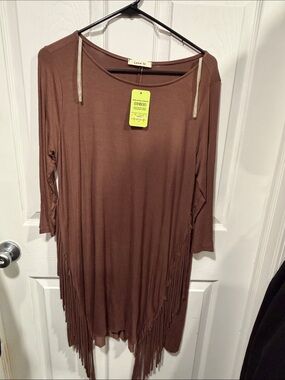 Love In Brown Fringe Tunic Dress